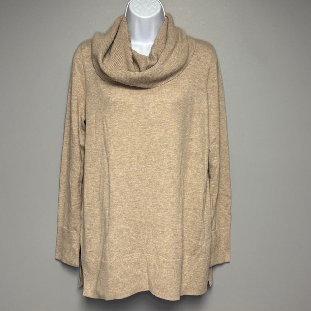 Loft Tan Neutral Minimalist Cowl Neck Lightweight Sweater Womens Sz M‎